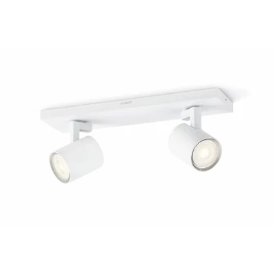 Abbildung von Philips myLiving Runner 2 er LED Spots (6 W), dimmbare Deckenspots mit warmweißem Licht und zwei schwenkbaren Spotköpfen, energiesparende Raumbeleuchtung, weiß
