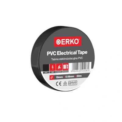 Abbildung von ERKO Isolierband Schwarz PVC 19mm x 20m Elektrische Leitungen Reparatur, Hochflexibel mit starker Klebekraft, Chemiebeständig, Kabel, Universal