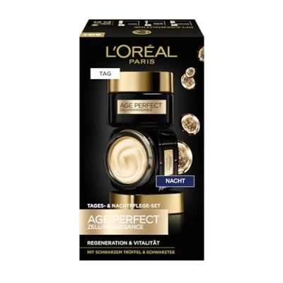 Abbildung von L&#039;Oréal Paris Gesichtspflege Set, Anti Aging Tagespflege und Nachtpflege zur Förderung der Zellregeneration, Mit Antioxidantien Formel Vitamin E, Age Perfect Zell Renaissance, 2 x 50 ml