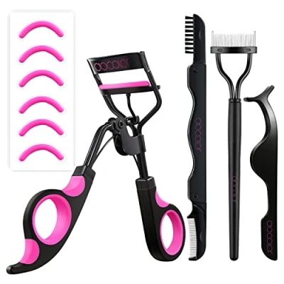 Abbildung von Docolor Wimpernzange Set 4 in 1 Eyelash Curler Mit Kamm für Alle Augenformen Extra Wimpernkamm Pinzette und 6 Ersatzpads