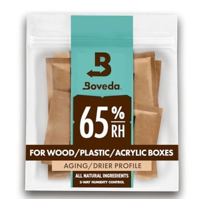 Abbildung von Boveda für Zigarren/Tabak 2 Wege Feuchtigkeitsregulierung mit 65% RH Größe 60 zur Verwendung jeweils 25 Zigarren im Humidor wiederverschließbare Verpackung 4 Stück