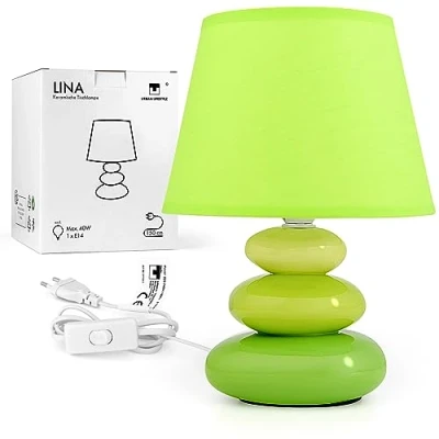 Abbildung von Urban Lifestyle Nachttischlampe Lina Tischleuchte Keramik Tischlampe mit Stoffschirm, LED geeignet, E14, 230V Tischlampe, Nachttischleuchte (Grün)