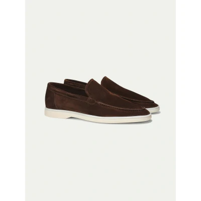 Abbildung von Aurélien Yacht Loafers Veloursleder Suede male Schokoladenbraun mit Weiß/ Lichtsohle Größe 39 Italienischer handgemachter mediterraner Stil &amp; exklusiver Luxus Schuhe