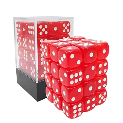 Abbildung von Bescon 12mm 6 Sided Dice 36 in Brick Box, Six Die (36) Block of Dice, Translucent Red with White Pips