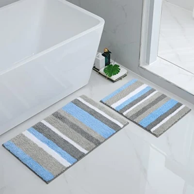 Abbildung von Homaxy rutschfest Badematten Set 2 teilig Mikrofaser Saugfähige Badteppich Weich Hochflor Badvorleger 40 x 60 cm + 50 80 cm, Blau/Grau