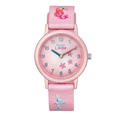 Abbildung von Prinzessin Lillifee Armbanduhr Mädchen Kinder Quarzuhr Analog, mit Textil Armband, 3 bar Wasserdicht, Kommt in Uhren Geschenk Box
