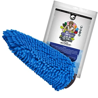 Abbildung von Nuke Guys XL Chenille Waschhandschuh Auto Wasch Handschuh aus Ultra sanften Mikrofasern Microfiber Wash Mitt Für eine fusselfreie und kratzerfreie Autowäsche Blau