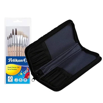 Abbildung von Pelikan 700405 Pinsel Starter Set mit 5 Haar und Borstenpinseln (Haar Borstenpinsel, + Pinseltasche)