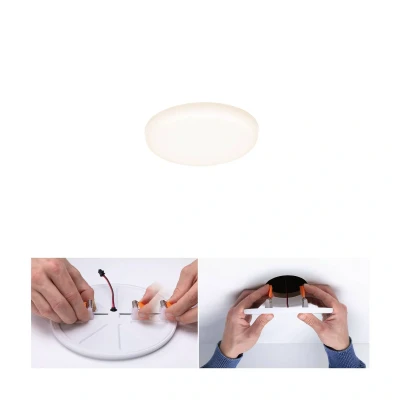 Abbildung von Paulmann 92387 LED Panel Einbauleuchte Veluna VariFit IP44 Warmweiß 75mm rund incl. 1x4,5 Watt Deckenleuchte Satin Kunststoff Wohnzimmerlampe 3000 K