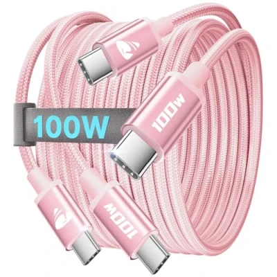 Abbildung von USB C Kabel 100W, auf [2Stück 2M+2M] Schnellladekabel 5A PD 4.0 Ladekabel für iPhone 16 Pro Max, 15, Samsung S24 S23 S22, iPad Pro, MacBook Pro/Air, Rosa