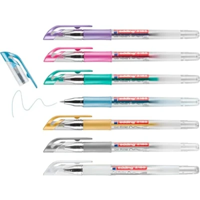 Abbildung von edding 2185 Gelroller weiß, gold, silber, blau, grün, pink, violett 7er Set 0,7 mm Gelstifte zum Schreiben, Malen, Mandala, Bulletjournal Gelschreiber, Gelmalstifte