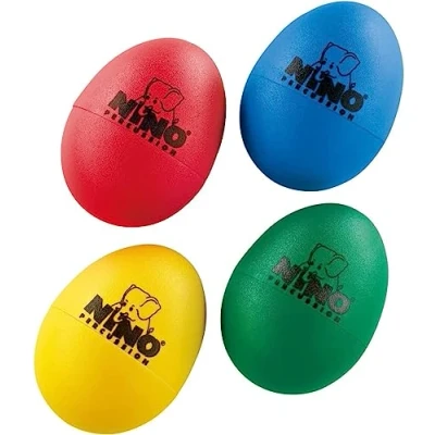 Abbildung von Nino Percussion Egg Shaker Assortment 4 Rasseleier für Kinder ab 3 Jahren Musikinstrument Geschenkidee Kunststoff, Mehrfarbig (NINOSET540)