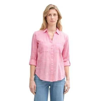 Abbildung von TOM Tailor Blouse WITH SLUB Structure Hemdbluse, Damen, Größe: 36, Bright rose