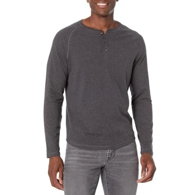 Abbildung von Amazon Essentials Herren Langärmeliges Henley Shirt, Schmale Passform, Dunkelgrau Meliert, S