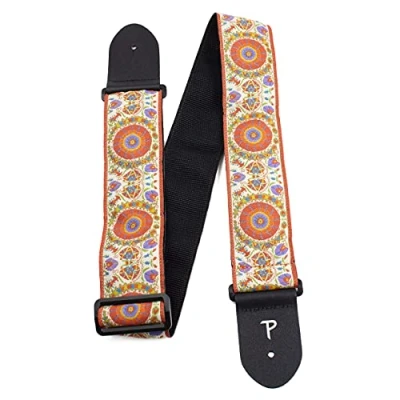 Abbildung von Perri&#039;s Leathers Ltd. Gitarrengurt Nylon Jacquard Rosen &amp; Totenköpfe Beige Einstellbar Für Akustik /Bass /Elektrogitarren Hergestellt in Kanada (TWS 7141)