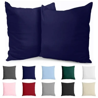 Abbildung von Kissenbezug 40x40 (Set mit 2) 100% Jersey Baumwolle 150 g/qm Kissenbezüge Dunkelblau Für Kissen 40 x cm Kissenhülle Resistent und Hypoallergen Dreamzie