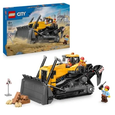 Abbildung von LEGO City Gelber Bulldozer Set Spielzeugbaustelle, BAU und Spielset wirklichkeitsgetreue Baumaschine mit Fahrer 2 Bauarbeitern Geschenkidee für Kinder ab 8 Jahren 60466