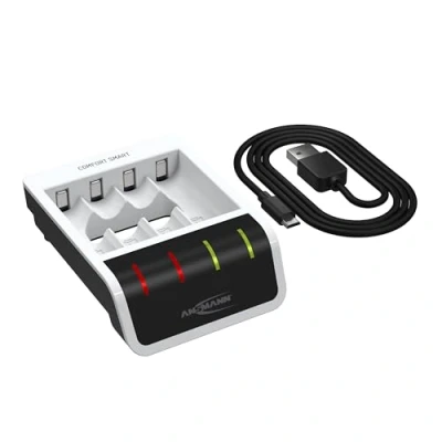 Abbildung von ANSMANN Akku Ladegerät für je 1 4 NiMH AA oder AAA Akkus Automatik Batterieladegerät mit Perfect 7 Ladetechnologie, Einzelschachtüberwachung und Repair Modus Comfort Smart