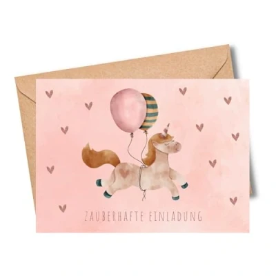 Abbildung von MeinBaby123® 10 Einladungskarten Kindergeburtstag Mädchen süße Geburtstagseinladungen für Kinder Einhorn inkl. Briefumschläge Premium Qualität (Einhorn V7)