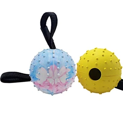 Abbildung von Vivifying Hundeball auf einem Seil, 2 Stück Interaktiver Naturkautschuk Ball Hund zum Apportieren, Fangen, Werfen und Ziehen des Krieges(Floral + Gelb)