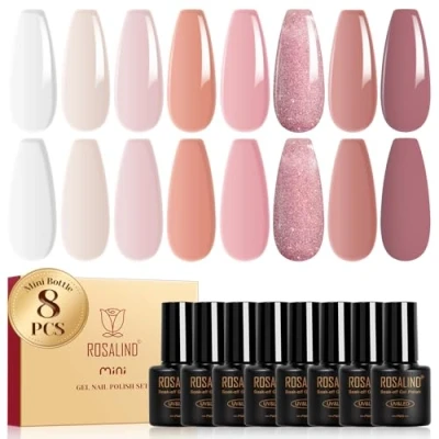 Abbildung von ROSALIND UV Nagellack Nude, 8 Farben Jelly Gel Transparent Weiß Nude Rosa, Shellac Soak Off Nail Polish Beige für Art Maniküre