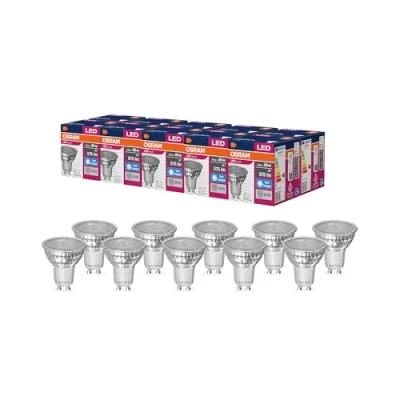 Abbildung von OSRAM LED Star Value PAR16 Lampe für GU10 Sockel, Reflektor Lampe, GL, 575 Lumen, tageslichtweiß (6500K), Ersatz herkömmliche 80W Glühbirnen, nicht dimmbar, 10er Pack