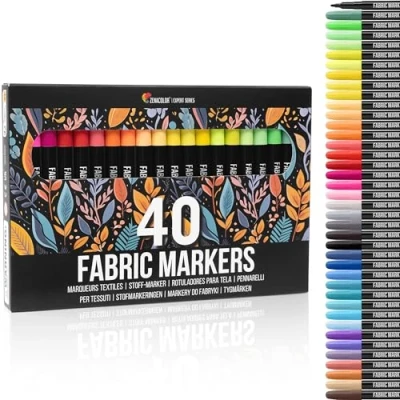 Abbildung von 40 Textilstifte Waschmaschinenfest Textilfarbe Ungiftig, Waschfeste und Permanente Stoff Marker ideal Für T Shirts, Stofftaschen andere Textilien Kinder Erwachsene