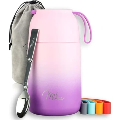 Abbildung von Milu® Thermobehälter 650 ml Edelstahl Warmhaltebehälter Essensbehälter Speisegefäß Babynahrung Essen warmhalten Behälter Thermo Lunchbox Müsli to go Rosa Violet, 650ml