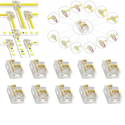 Abbildung von YUTOKEER Lötfreier LED Streifenverbinder 2 Polig 8mm COB/SMD, 12 Verbindungsarten, L und T Form, Kabel Streifenverbindungen, Transparent, Packung mit 10 Stück