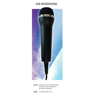 Abbildung von Mikrofon für Karaoke Games (Lets Sing, Voice of Germany, SingStar etc.) PlayStation (PS3, PS4, PS4 Pro), Nintendo (Switch, Wii U, Wii), XBOX One (OneX, OneS) + PC 1er Set universal USB