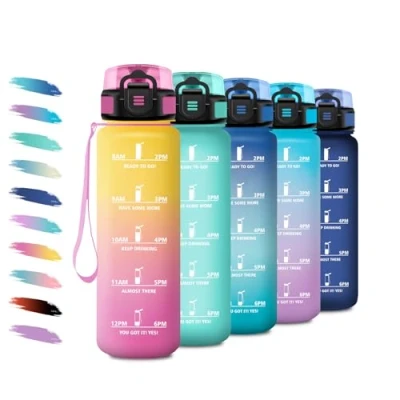 Abbildung von Sport Trinkflasche 1L, Motivierende mit Zeitmarkierung, Auslaufsichere, Wasserflasche Filte, Kohlensäure Geeignet, Sportflasche für Sprudel, Fahrrad, Laufen, Erwachsener