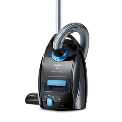 Abbildung von Siemens Staubsauger mit Beutel Q5.0 extreme silencePower VSQ5X1230, Bodenstaubsauger, ideal für Allergiker, Hygiene Filter, starke Saugleistung, Bodendüse Parkett, Teppich, Fliesen, 850 W, schwarz