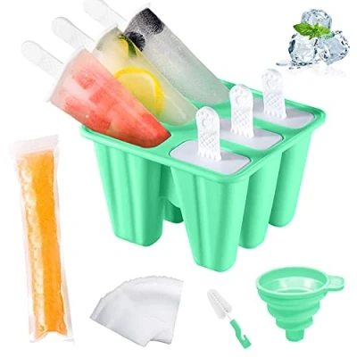 Abbildung von AmzKoi Eisformen Eis am Stiel Silikon, 6 Zellen Formen BPA Frei für Kinder, Erwachsen und Baby, Popsicle Set mit Reinigungsbürste Falttrichter (Grün)