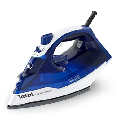 Abbildung von Tefal Express Steam Dampfbügeleisen, 2400 Watt, Dampfstoß: 180 g/Min., 270 ml Fassungsvermögen, schnelles Aufheizen und effizientes Bügeln, Keramik Bügelsohle, Tropfstopp, blau, FV2838