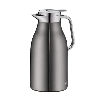 Abbildung von alfi SKYLINE 1,5l, cool grey, Edelstahl Isolierkanne mit hygienischem Hartglaseinsatz, Drehverschluss bequemer Drucktaste, ergonomischer Griff, einer Hand, ideal als Kaffeekanne, Teekanne
