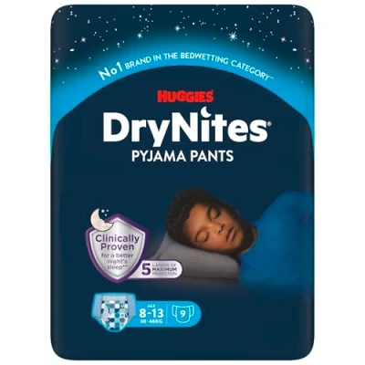 Abbildung von Huggies DryNites hochabsorbierende Nachtwindeln bei Bettnässen, für Jungen 8 13 Jahre (30 48 kg), 27 Stück (3 x 9 St.), Windel Pants