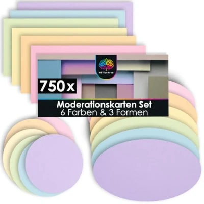 Abbildung von OfficeTree 750x Moderationskarten Set Pastell Farben Rund Oval &amp; Rechteckig Metaplankarten Präsentationskarten Moderationsset als Seminar Zubehör für Moderationskoffer und Präsentation
