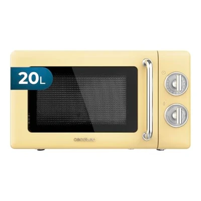 Abbildung von Cecotec Mikrowelle Proclean 3010 Retro Yellow Mechanische, 20 l, 700 W, 6 Stufen, Timer bis zu 30 Minuten, Auftaumodus, Vintage Design in Gelb, Stahl Finish