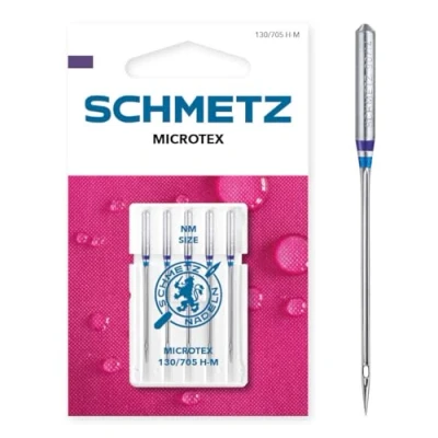 Abbildung von SCHMETZ Nähmaschinennadeln 5 Microtex Nadeln 130/705 H M Nadeldicke 90/14 auf allen gängigen Haushaltsnähmaschinen einsetzbar geeignet für besonders dichtes oder feines Gewebe