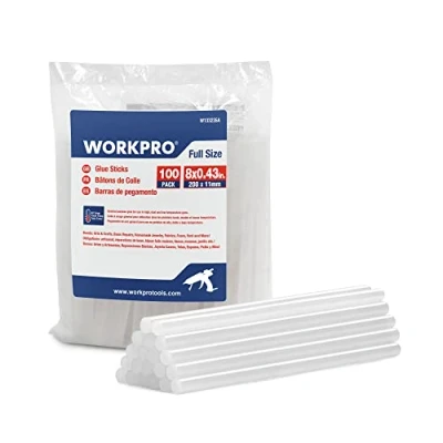 Abbildung von WORKPRO 100 Stück Heißklebestifte, 200 x 11 mm, transparent, Universal, für Heißklebepistole, ideal Basteln, Handwerk, Freizeit