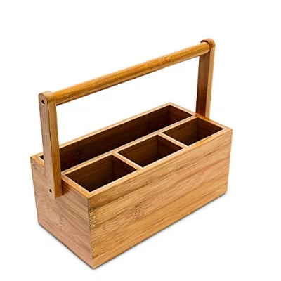 Abbildung von Relaxdays Schreibtischorganizer, aus Bambus, 4 Fächer, Henkel zum Tragen, Stiftehalter, HxBxT: 20 x 25 11,5 cm, natur, Braun