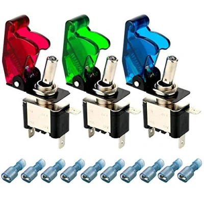 Abbildung von Gebildet 3pcs Kippschalter LED Licht Schalter(Rot,Grün,Blau) 20A 12V 24VDC, EIN/AUS Wippschalter mit Metallhebel,SPST 3 pin Rocker Toggle Switch,zum Auto KFZ LKW Boot