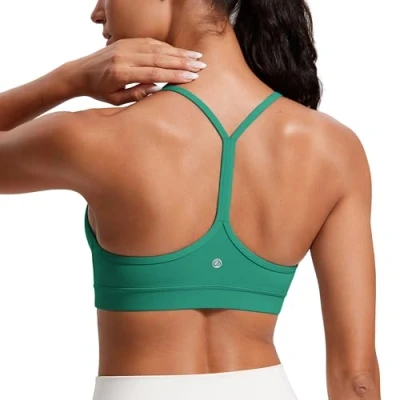 Abbildung von CRZ Yoga Damen Butterluxe Racerback Sport BH Gepolstert Ohne Bügel Y Rücken Bra Sommer Atmungsaktiv Spaghetti Top Cascadia Grün M