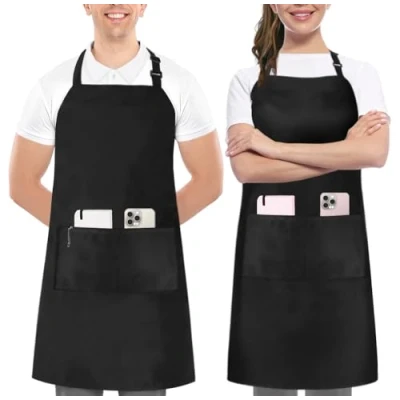 Abbildung von Utopia Kitchen 2 Pack verstellbare Latzschürze für Männer und Frauen mit geräumigen Taschen Schürzen Köche BBQ Malerei Backen Kochen Schwarz