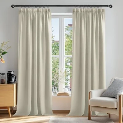 Abbildung von Deconovo Verdunkelungsvorhang Kräuselband Gardinen Schlafzimmer Thermogardine, 229x168cm(HöhexBreite), Hellbeige, 2er Set