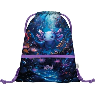 Abbildung von Baagl Turnbeutel für Mädchen mit Reißverschlusstasche Wasserdichter Schuhbeutel Kinder Schule und Kindergarten Sportbeutel Lässiger Schwimmbeutel Kinderbeutel Sport (Axolotl)