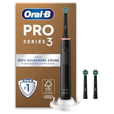 Abbildung von Oral B Pro Series 3 Plus Edition Elektrische Zahnbürste, Aufsteckbürsten, mit visueller 360 Andruckkontrolle für Zahnpflege, Designed by Braun, Black