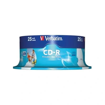 Abbildung von Verbatim CD R AZO Wide Inkjet Printable 700 MB, 25er Pack Spindel, Rohlinge, 52 fache Brenngeschwindigkeit mit langer Lebensdauer, leere CDs bedruckbar, Audio Rohling