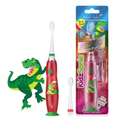 Abbildung von Brush Baby KidzSonic Elektrische Zahnbürste für Kleinkinder und Kinder, Kinder ab 3 Jahren (Dinosaurier)