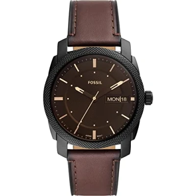 Abbildung von Fossil Machine uhr für Herren, Quarzwerk mit Edelstahl oder Lederarmband, Hellbraun, 42MM